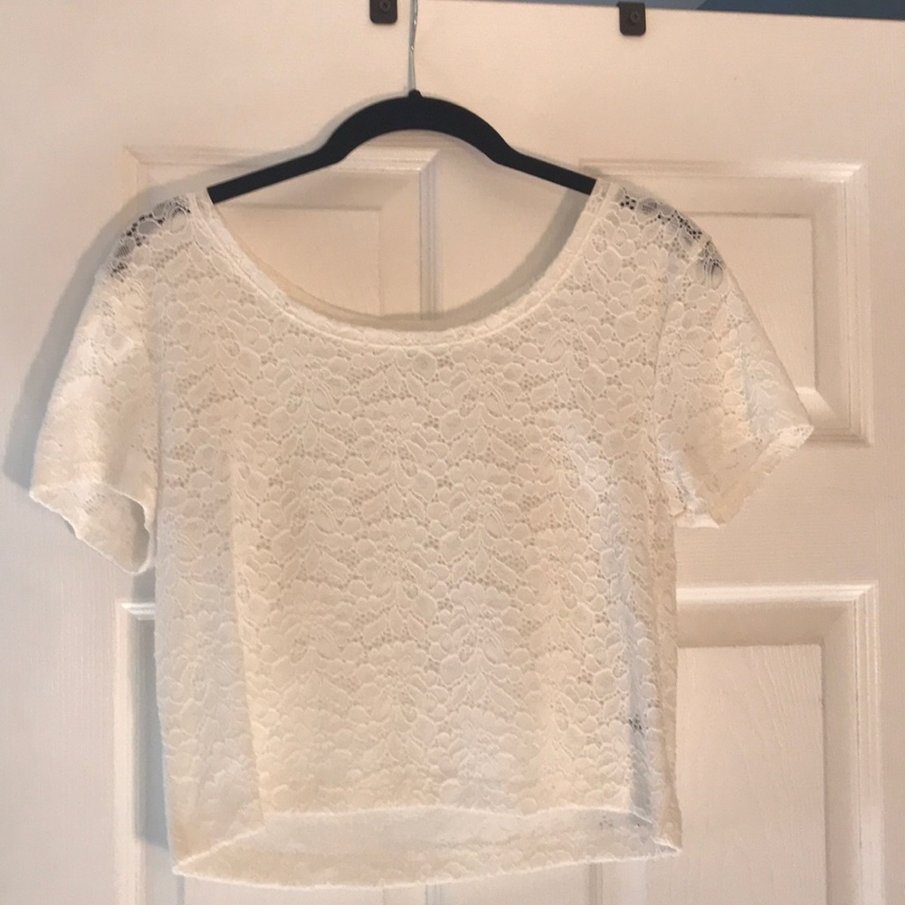 Express white lace crop tee